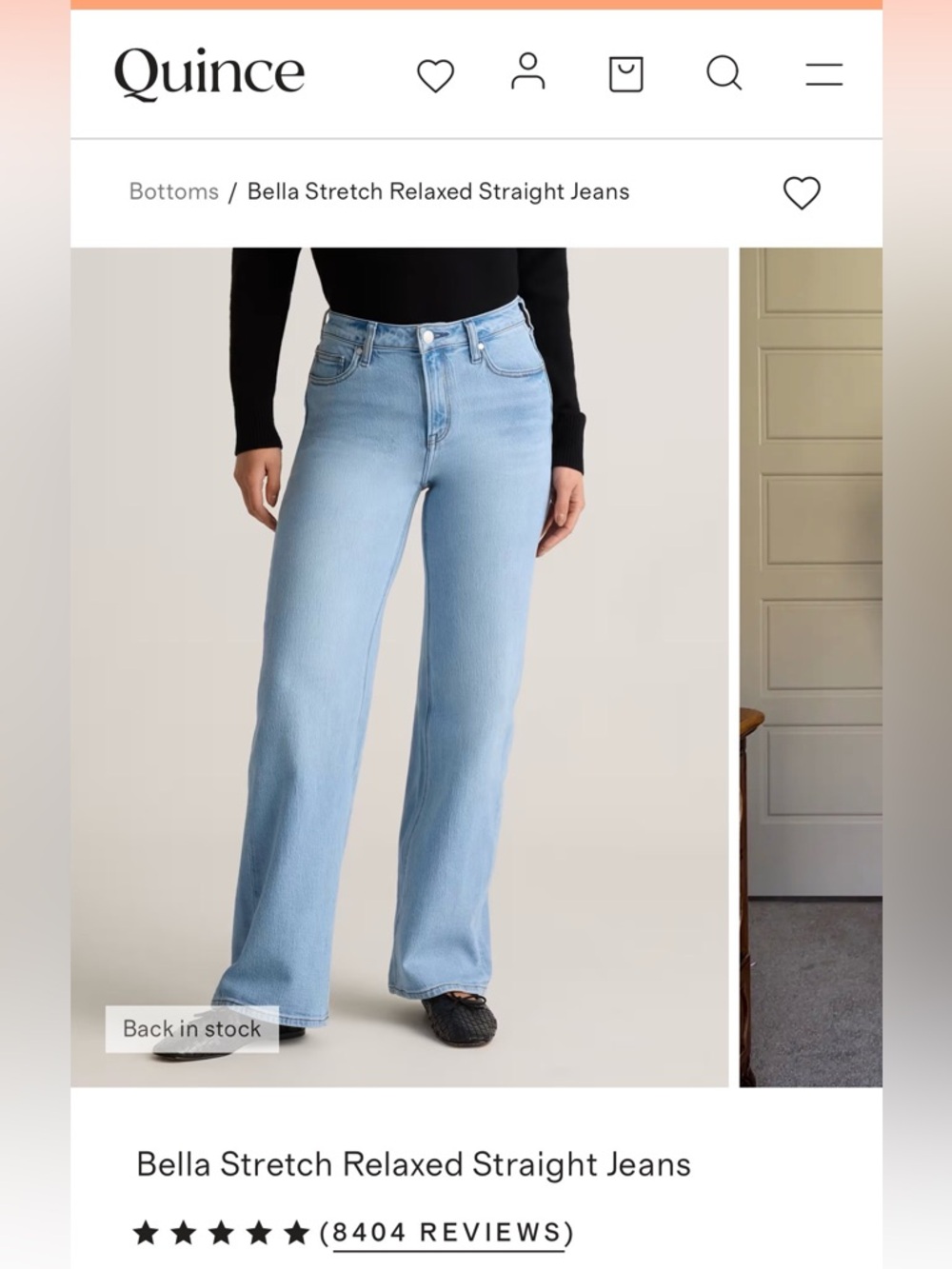 NWT! Quince Bella Stretch Relaxed Straight Jeans - cool blue size 28